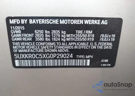 2016 BMW X5 xDrive35I z USA, uszkodzony, nr VIN 5UXKR0C5XG0P29024